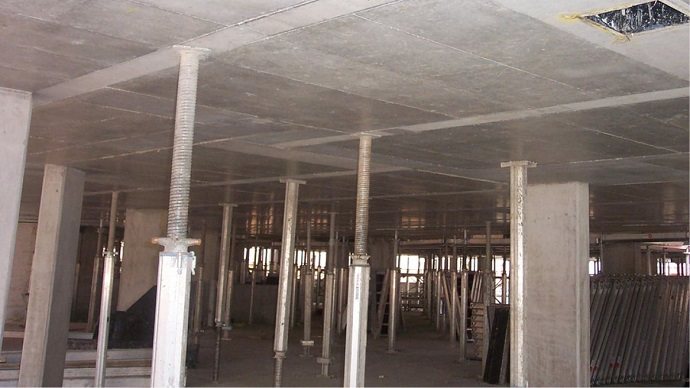 Titan Prop lifting and temporary supporting an interior floor in a building